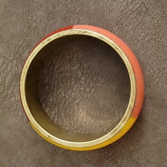 VTG 1970s Tricolor Inlay Brass Chunky Wide Bangle Bracelet - Picture 5 of 8